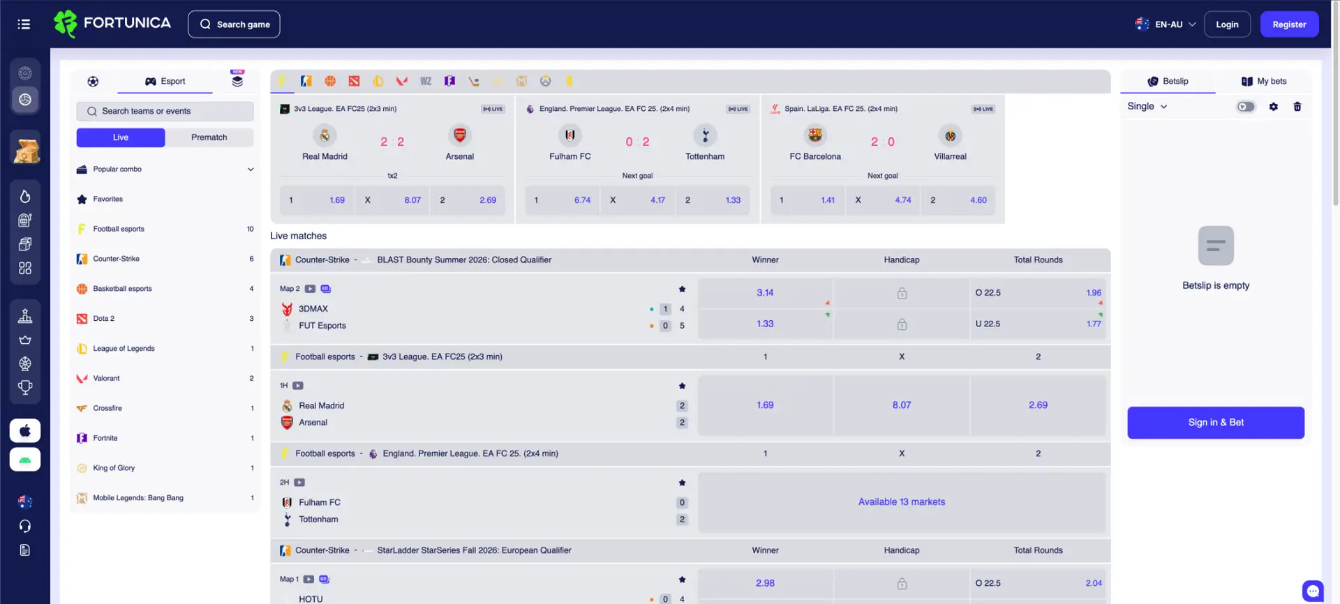 Fortunica esports live betting